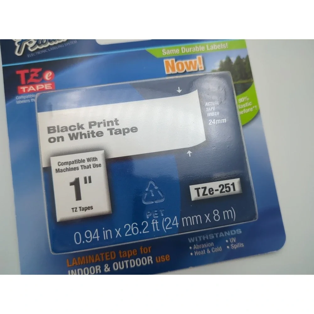 Brother‎ TZe-251 Laminated Tape Black Print On White Tape 1